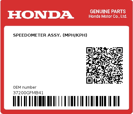 Product image: Honda - 37200GFMB41 - SPEEDOMETER ASSY. (MPH/KPH)  0