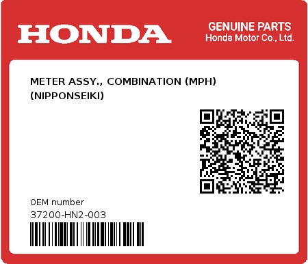 Product image: Honda - 37200-HN2-003 - METER ASSY., COMBINATION (MPH) (NIPPONSEIKI)  0