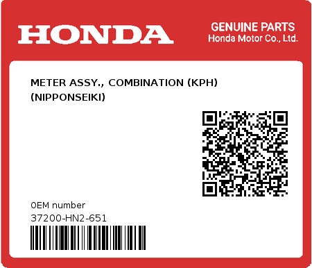 Product image: Honda - 37200-HN2-651 - METER ASSY., COMBINATION (KPH) (NIPPONSEIKI)  0