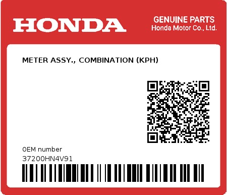 Product image: Honda - 37200HN4V91 - METER ASSY., COMBINATION (KPH)  0