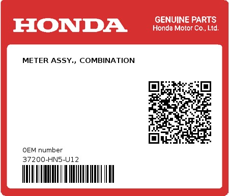 Product image: Honda - 37200-HN5-U12 - METER ASSY., COMBINATION  0