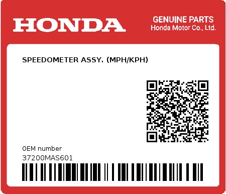 Product image: Honda - 37200MAS601 - SPEEDOMETER ASSY. (MPH/KPH)  0