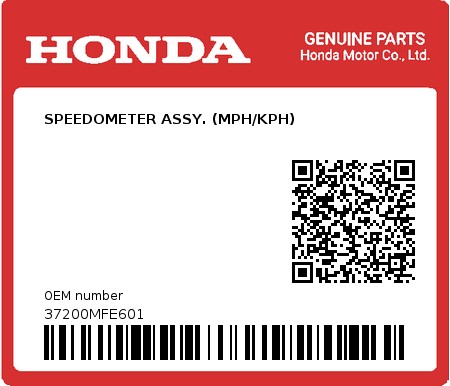 Product image: Honda - 37200MFE601 - SPEEDOMETER ASSY. (MPH/KPH)  0