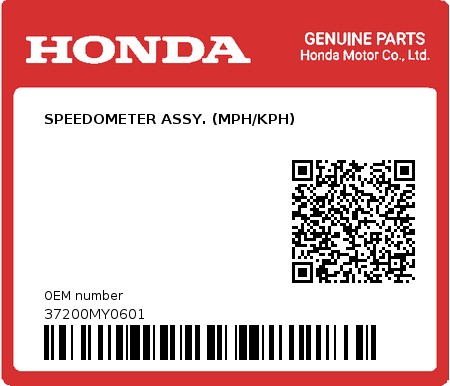 Product image: Honda - 37200MY0601 - SPEEDOMETER ASSY. (MPH/KPH)  0