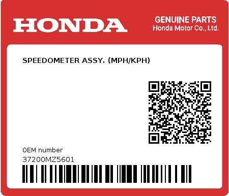 Product image: Honda - 37200MZ5601 - SPEEDOMETER ASSY. (MPH/KPH)  0
