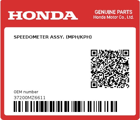 Product image: Honda - 37200MZ6611 - SPEEDOMETER ASSY. (MPH/KPH)  0