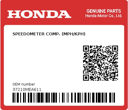 Product image: Honda - 37210MEA611 - SPEEDOMETER COMP. (MPH/KPH)  0