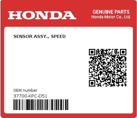 Product image: Honda - 37700-KPC-D51 - SENSOR ASSY., SPEED  0