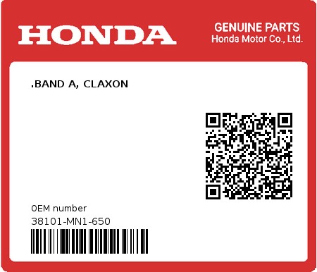 Product image: Honda - 38101-MN1-650 - .BAND A, CLAXON  0