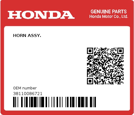 Product image: Honda - 38110086721 - HORN ASSY.  0