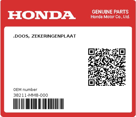 Product image: Honda - 38211-MM8-000 - .DOOS, ZEKERINGENPLAAT  0