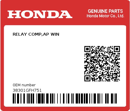 Product image: Honda - 38301GFH751 - RELAY COMP,AP WIN  0
