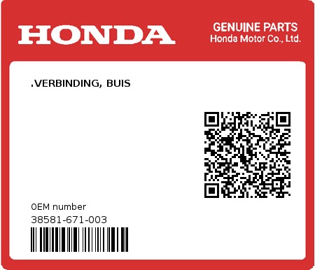 Product image: Honda - 38581-671-003 - .VERBINDING, BUIS  0