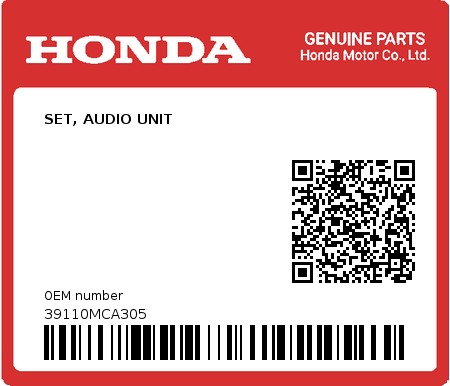 Product image: Honda - 39110MCA305 - SET, AUDIO UNIT  0