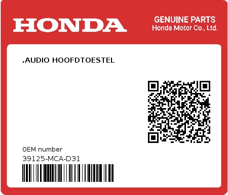 Product image: Honda - 39125-MCA-D31 - .AUDIO HOOFDTOESTEL  0