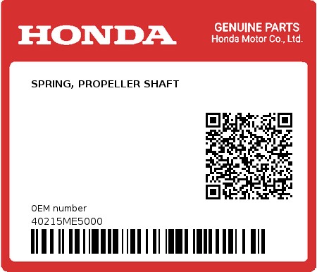 Product image: Honda - 40215ME5000 - SPRING, PROPELLER SHAFT  0