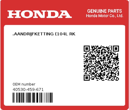 Product image: Honda - 40530-459-671 - .AANDRIJFKETTING (104L RK  0