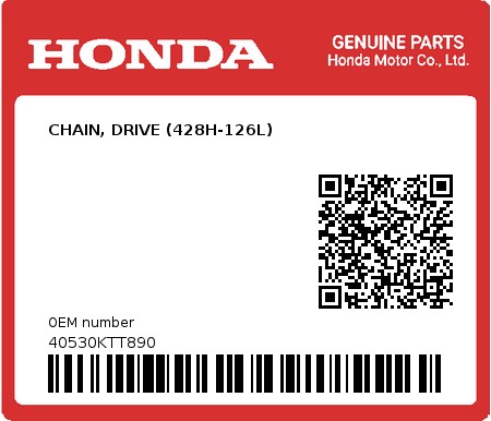 Product image: Honda - 40530KTT890 - CHAIN, DRIVE (428H-126L)  0