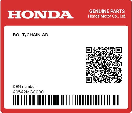 Product image: Honda - 40542MGC000 - BOLT,CHAIN ADJ  0