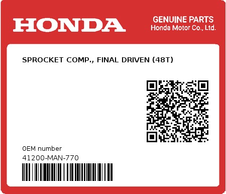 Product image: Honda - 41200-MAN-770 - SPROCKET COMP., FINAL DRIVEN (48T)  0