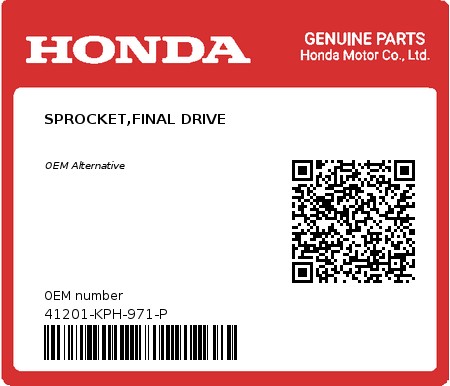 Product image: Honda - 41201-KPH-971-P - SPROCKET,FINAL DRIVE  0