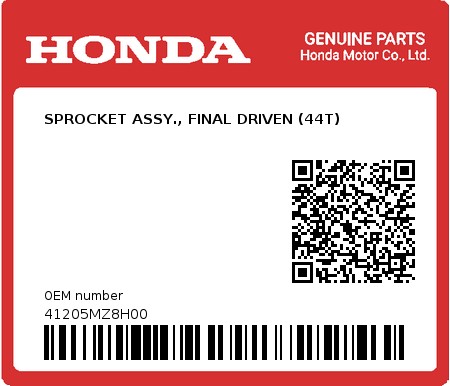 Product image: Honda - 41205MZ8H00 - SPROCKET ASSY., FINAL DRIVEN (44T)  0