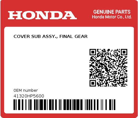 Product image: Honda - 41320HP5600 - COVER SUB ASSY., FINAL GEAR  0