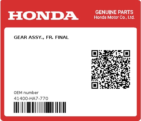 Product image: Honda - 41400-HA7-770 - GEAR ASSY., FR. FINAL  0