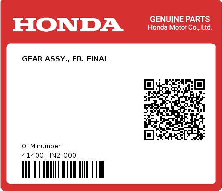 Product image: Honda - 41400-HN2-000 - GEAR ASSY., FR. FINAL  0