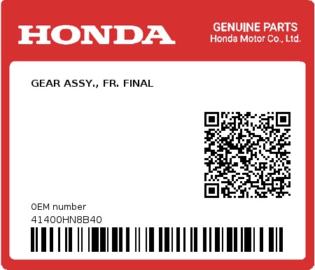 Product image: Honda - 41400HN8B40 - GEAR ASSY., FR. FINAL  0
