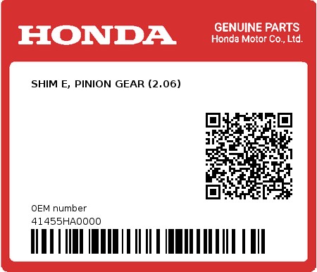 Product image: Honda - 41455HA0000 - SHIM E, PINION GEAR (2.06)  0