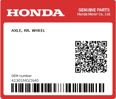 Product image: Honda - 42301MGCN40 - AXLE, RR. WHEEL  0