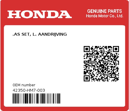 Product image: Honda - 42350-HM7-003 - .AS SET, L. AANDRIJVING  0
