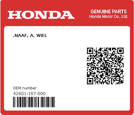 Product image: Honda - 42601-167-000 - .NAAF, A. WIEL  0