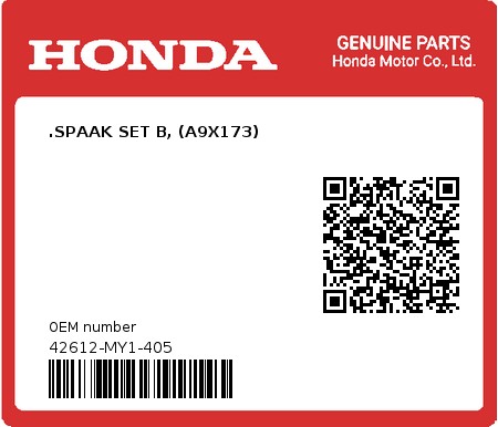 Product image: Honda - 42612-MY1-405 - .SPAAK SET B, (A9X173)  0
