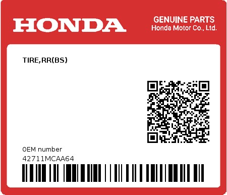 Product image: Honda - 42711MCAA64 - TIRE,RR(BS)  0