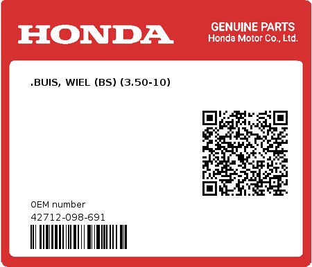 Product image: Honda - 42712-098-691 - .BUIS, WIEL (BS) (3.50-10)  0