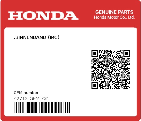 Product image: Honda - 42712-GEM-731 - .BINNENBAND (IRC)  0