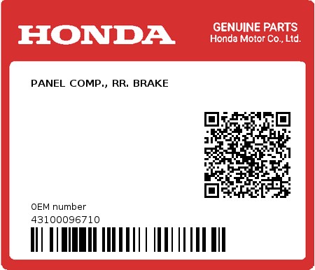 Product image: Honda - 43100096710 - PANEL COMP., RR. BRAKE  0
