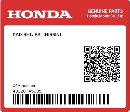 Product image: Honda - 43120HA5305 - PAD SET, RR. (NISSIN)  0