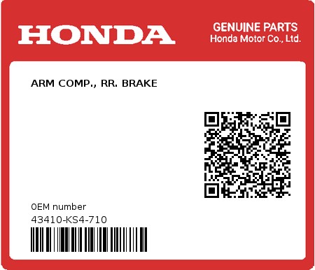 Product image: Honda - 43410-KS4-710 - ARM COMP., RR. BRAKE  0