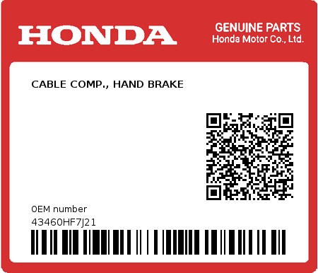 Product image: Honda - 43460HF7J21 - CABLE COMP., HAND BRAKE  0