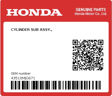 Product image: Honda - 43510MJG671 - CYLINDER SUB ASSY.,  0
