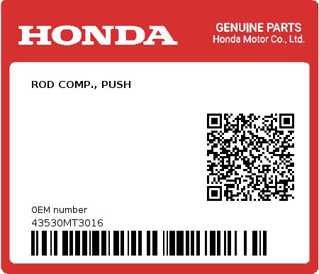 Product image: Honda - 43530MT3016 - ROD COMP., PUSH  0