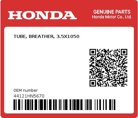 Product image: Honda - 44121HN5670 - TUBE, BREATHER, 3.5X1050  0