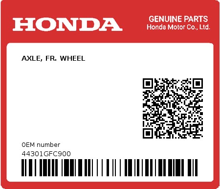 Product image: Honda - 44301GFC900 - AXLE, FR. WHEEL  0