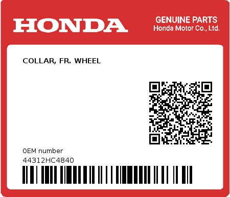 Product image: Honda - 44312HC4840 - COLLAR, FR. WHEEL  0
