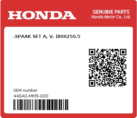 Product image: Honda - 446A0-MM9-000 - .SPAAK SET A, V. (B9X250.5  0