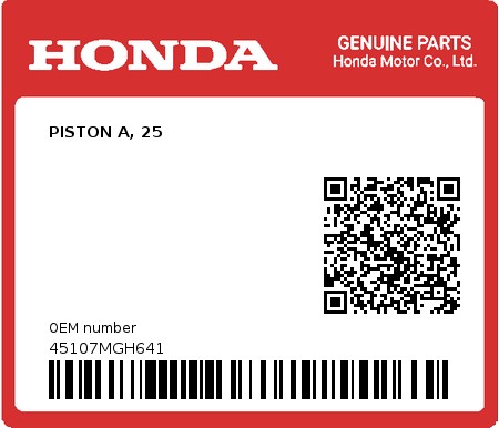 Product image: Honda - 45107MGH641 - PISTON A, 25  0