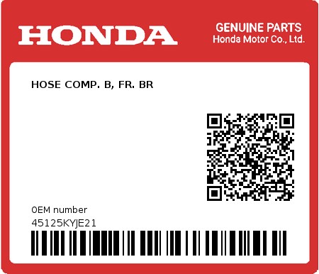Product image: Honda - 45125KYJE21 - HOSE COMP. B, FR. BR  0